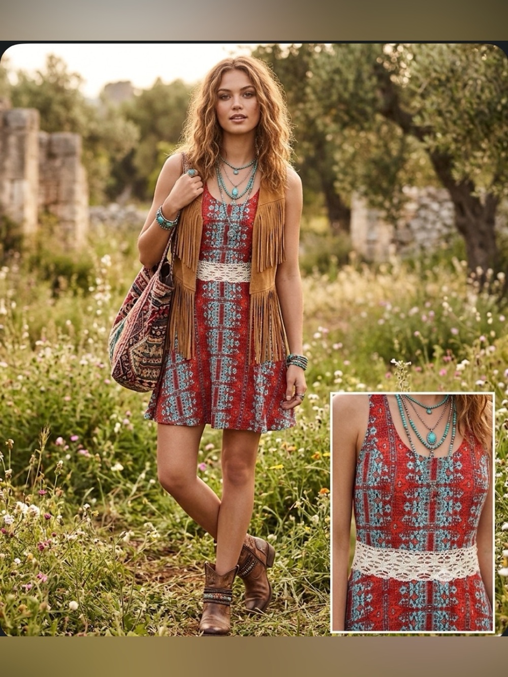 NWOT Design Lab Lord & Taylor Boho Mini Dress Crochet Waist Sz Small